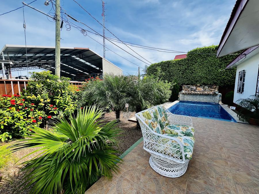 Haven pool patio with garden lounge chairs